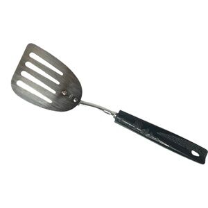 Vintage Ekco Short Slotted Small Angled Chromium Spatula Black Plastic Handle
